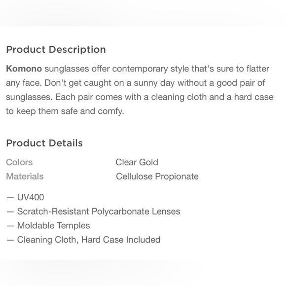 Komono Sunglasses NEW Women's Geometric Gold Clear Bonnie - Picture 3 of 3